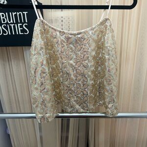 Forever 21 Cream and Gold Camisole sequin size small top